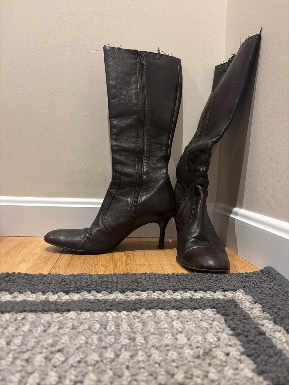 Isaac Mizrahi Black Leather Knee-High Stiletto Boots